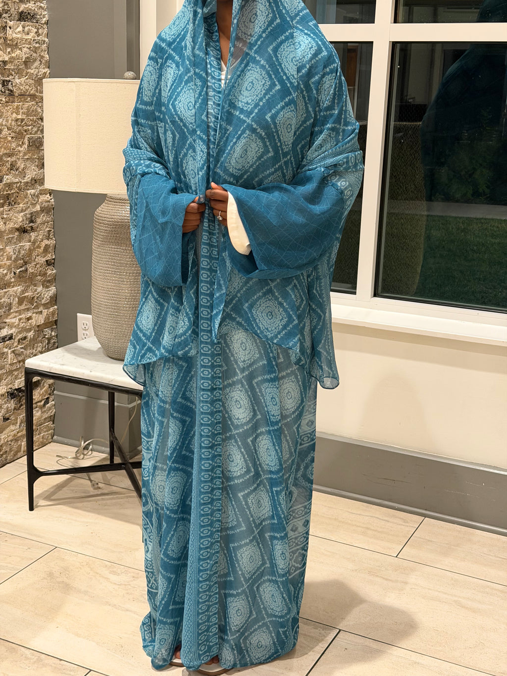 Floral Abaya - Blue