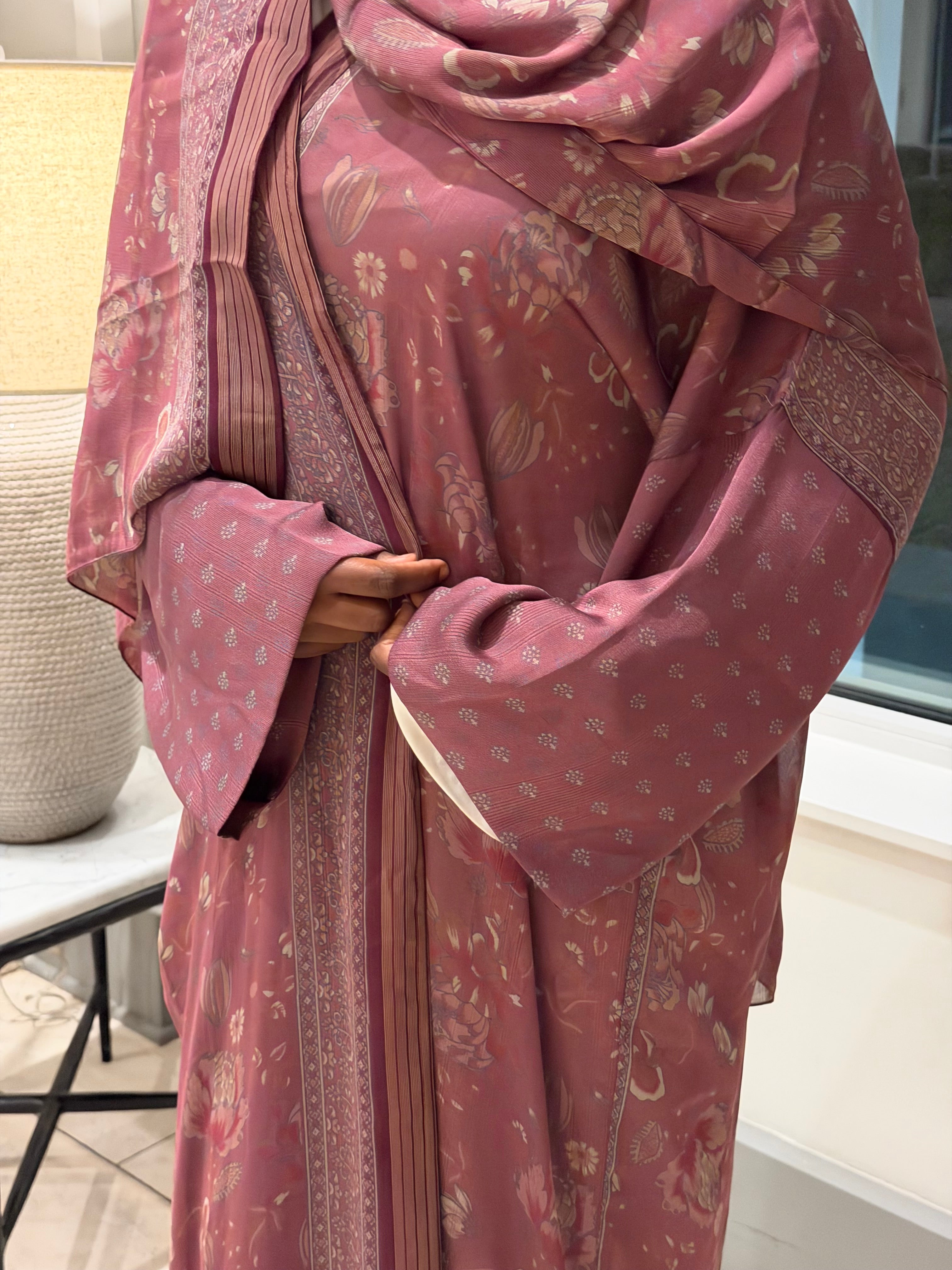 Floral Abaya - Pink