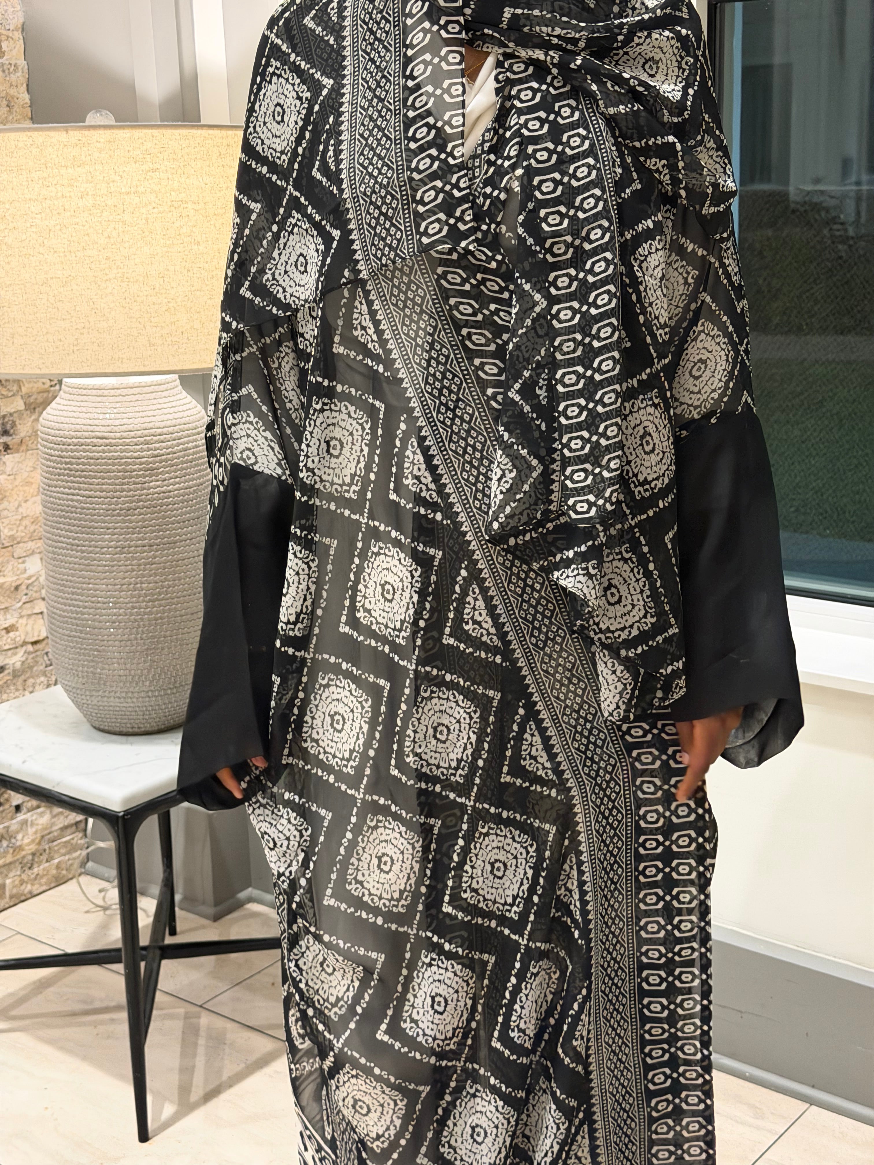 Floral Abaya - Black